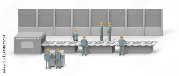 Fototapeta A person who works in a production factory. Learn how to operate the machine. Make sure you are safe and work. Automated assembly line work.