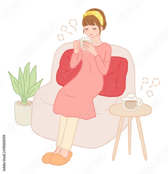 Obraz お茶を飲む女性