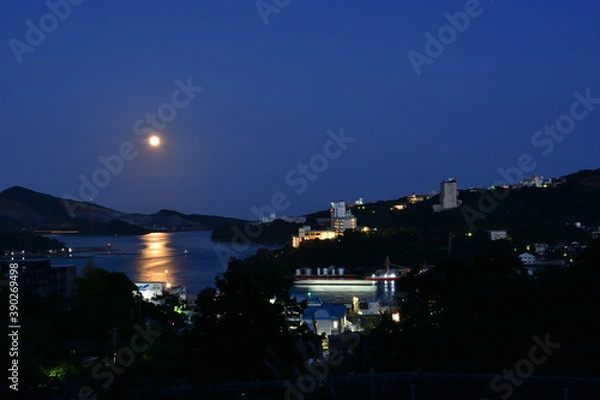 Obraz 満月の輝く鳥羽湾の夜景【三重県・鳥羽市】