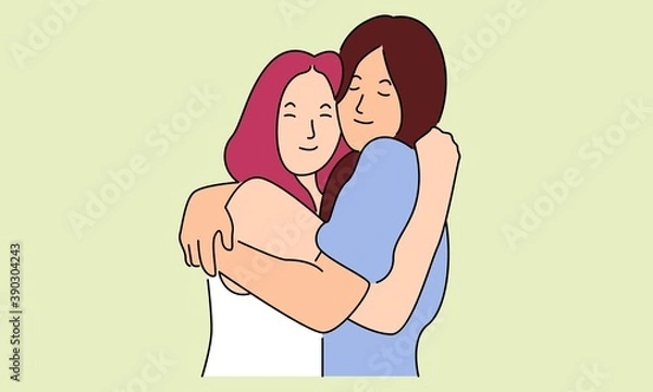 Fototapeta Two lovely happy best friends girls hugging