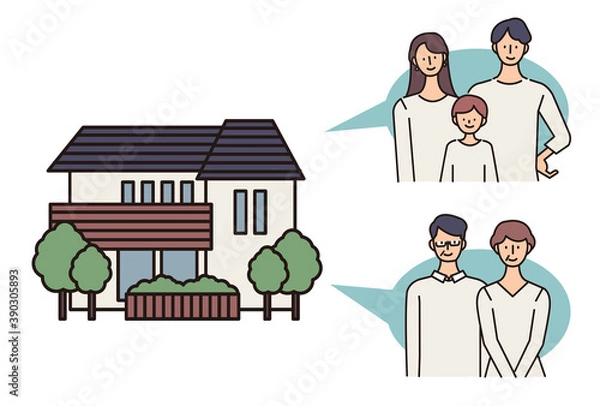 Obraz 二世帯住宅のイラスト 家族のベクターイラスト