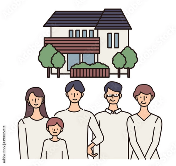 Obraz 二世帯住宅のイラスト 家族のベクターイラスト