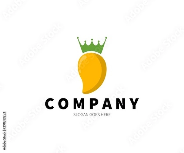 Fototapeta Mango Fruit with Crown Logo Concept. Vector Design Illustration. Symbol and Icon Vector Template.