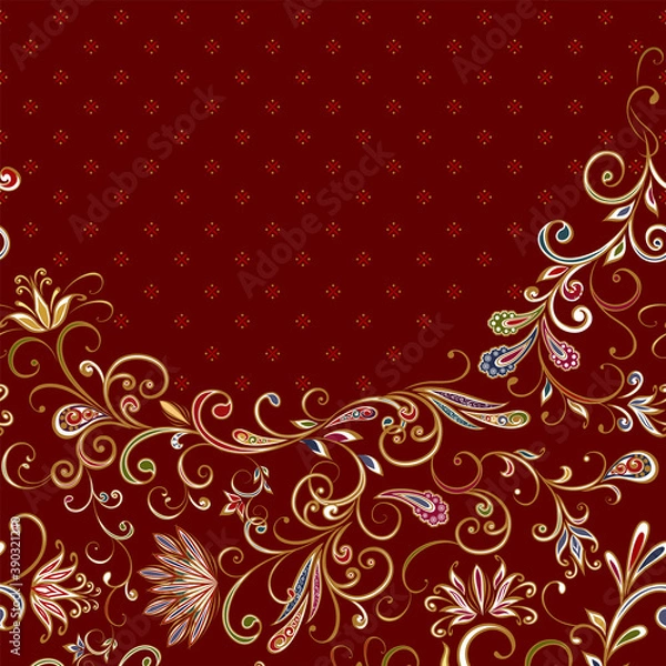 Obraz Abstract vintage pattern with decorative flowers, leaves and Paisley pattern in Oriental style.