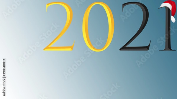 Fototapeta Numbers 2021 (on a blue background yellow and black numbers in the corner).