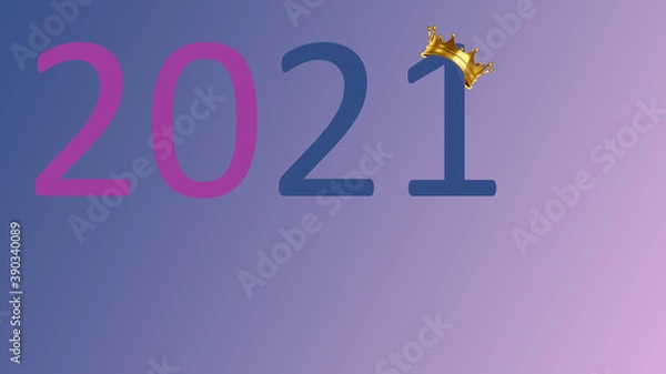 Fototapeta Numbers 2021 (on a blue background, pink and blue numbers in the corner of the crown).