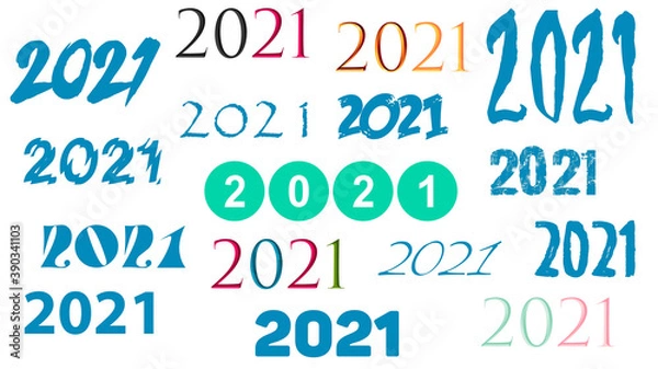 Fototapeta Numbers. 2021, on white background. Colored numbers.
