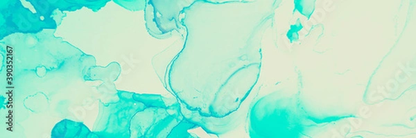 Obraz Marble Backdrop. Alcohol Ink Invitation. Ethereal Splash. Green, Mint Marble Backdrop. Aquarelle Shape. Hand-painted Canva. Green, Mint Closeup Illustration.