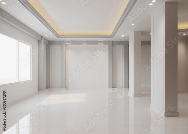 Fototapeta space, room, nobody, empty, new, clean, apartment, living, floor, wall, window, light, day, nice, 3d,render