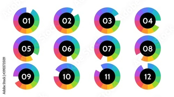 Fototapeta Bullet points data, info markers. icon arrow set. Number Flags 1 to 12 Flat design isolated vector. infographic illustration.