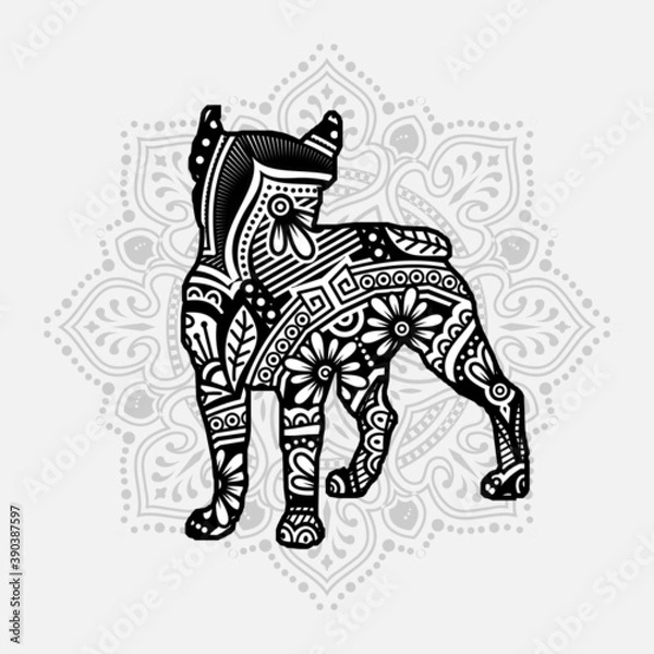 Fototapeta Dog Mandala Vector Line Art Style. Coloring page 

for adult and kids. Vector Illustration.