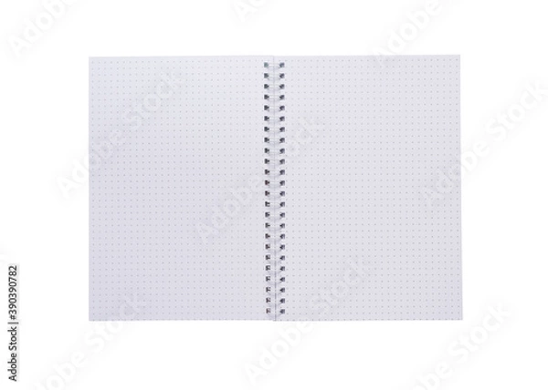 Fototapeta Blank dotted spiral white notebook, paper isolated on white background.