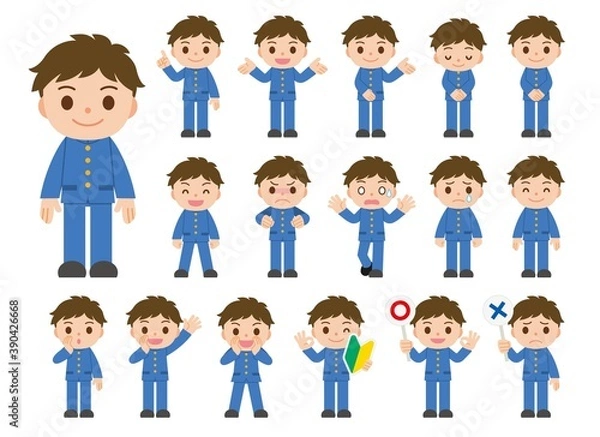 Fototapeta 表情セット 男子学生 学生服