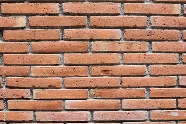 Obraz Red brick wall background. Old wall with grey cement.