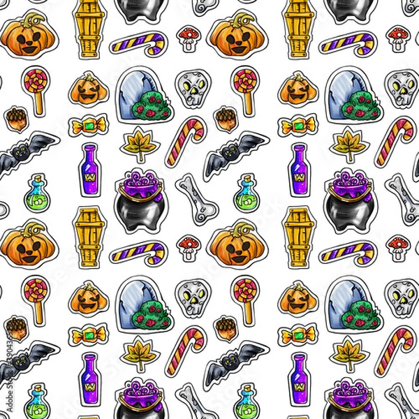 Fototapeta Halloween pattern. Thematic pattern on a white background.
