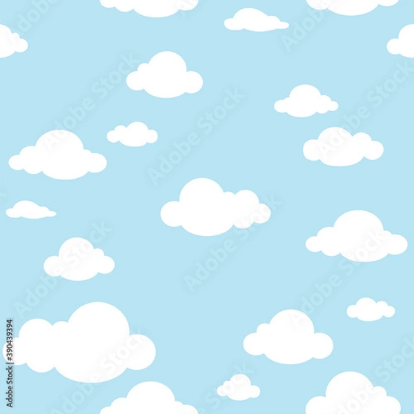 Obraz Vector blue sky with white cartoon clouds pattern.