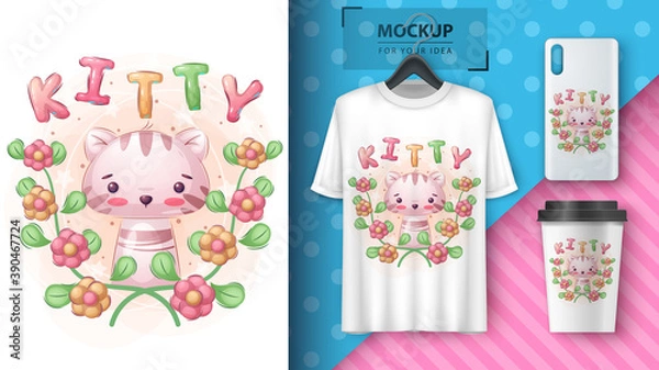 Fototapeta Kitty in flower - poster and merchandising.