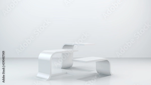 Obraz Three white empty podiums or stands for product presentation. 3d render.