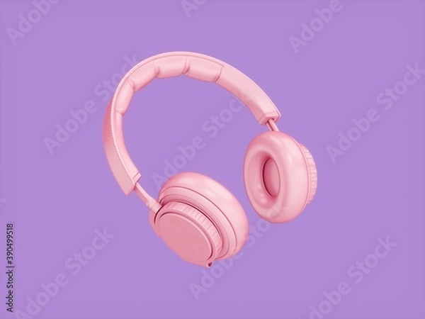 Obraz 3D Rendering Pink headphones isolated on purple background