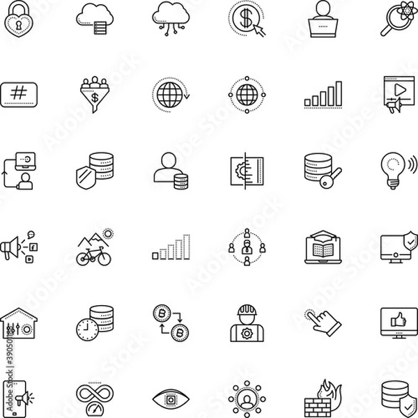 Obraz internet vector icon set such as: advertising, pay per click, minh, account, style, engineering, bulb, low, loud, tag, payment, cap, optical, solution, lamp, register, team, tutorial, productivity