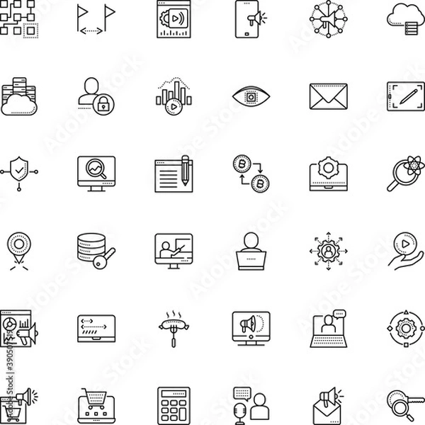 Obraz internet vector icon set such as: identity, send, cooperation, lunch, bubble, investigate, workplace, instrument, keyboard, pc, math, center, designer, eye, donation, character, arrow