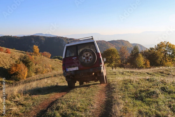 Obraz Suv offroad driving in mountains