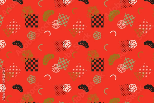 Fototapeta 背景素材、和柄のメンフィスデザイン