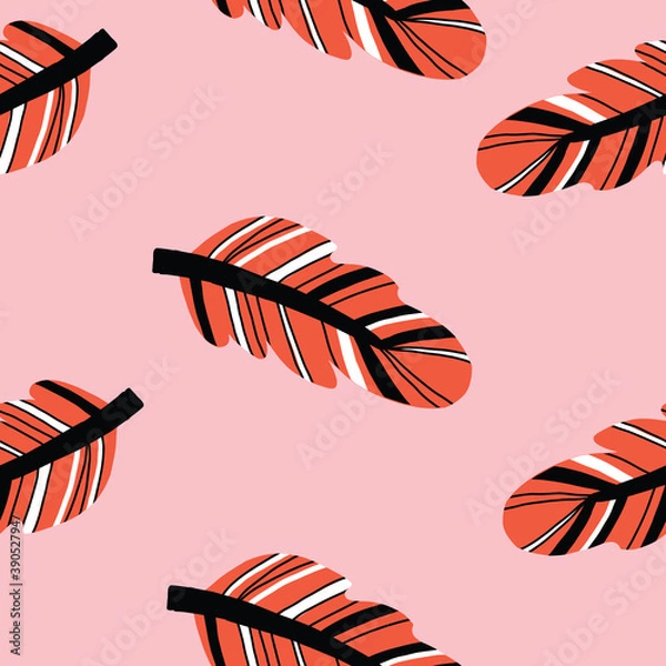 Obraz Seamless repeat vector feather pattern in boho style. Vector illustration.