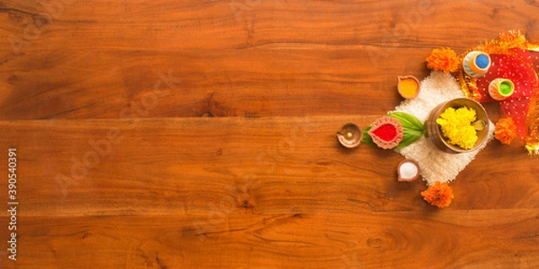 Obraz Rangoli and Puja Setup for Diwali 2020