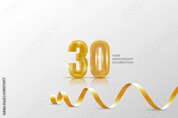 Obraz 30 year anniversary banner template. illustration vector with golden number.