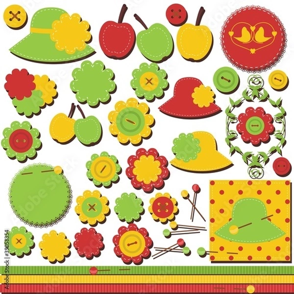 Fototapeta scrap booking set of objects on white