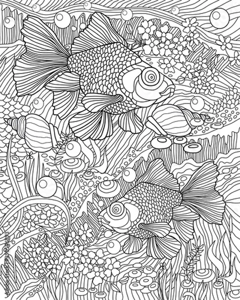 Obraz Zentangle with fish. Anti stress coloring