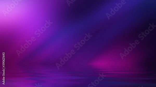 Fototapeta Abstract dark background. Empty street, reflection of neon light on the water. Blurry rays of light. Smoke, fog. 3d illustration