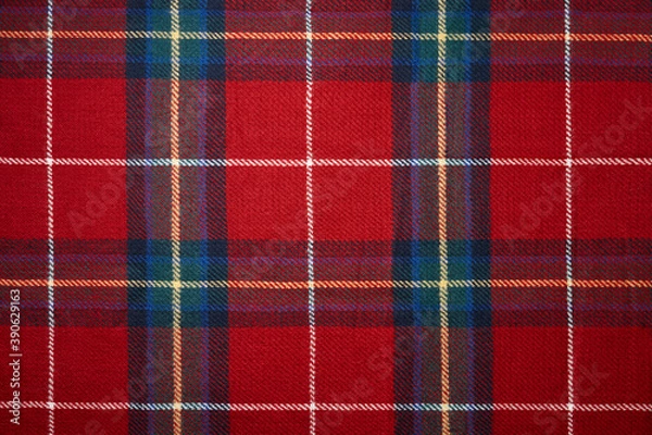 Obraz Red tartan plaid material background. Christmas pattern.