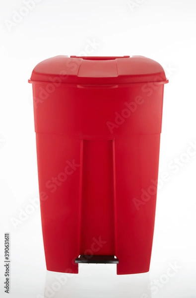 Fototapeta Red Recycle Bin on White
