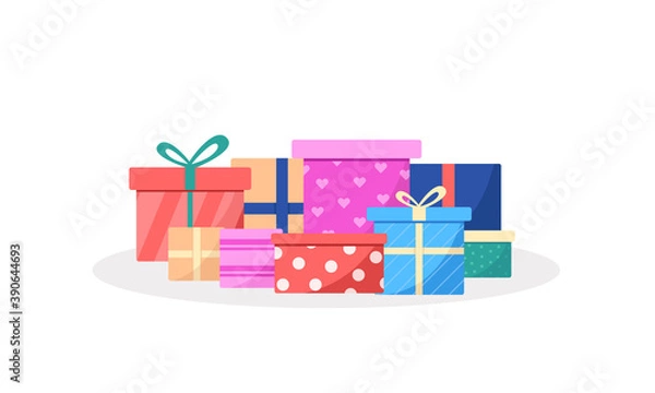 Obraz Set of gift boxes. Christmas presents collection. Happy birthday gifts. Vector illustration isolated on white background