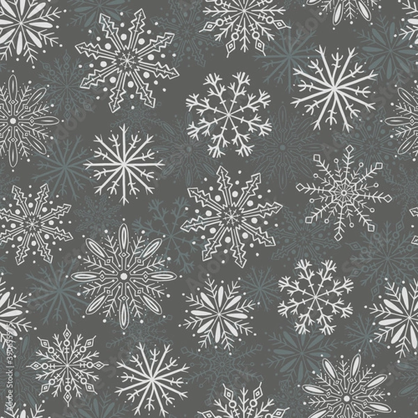 Fototapeta Christmas vector repeat pattern with hand drawn snowflakes