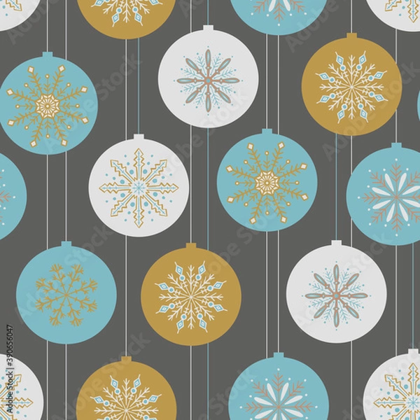 Fototapeta Vector repeat pattern with hand drawn Christmas ornaments