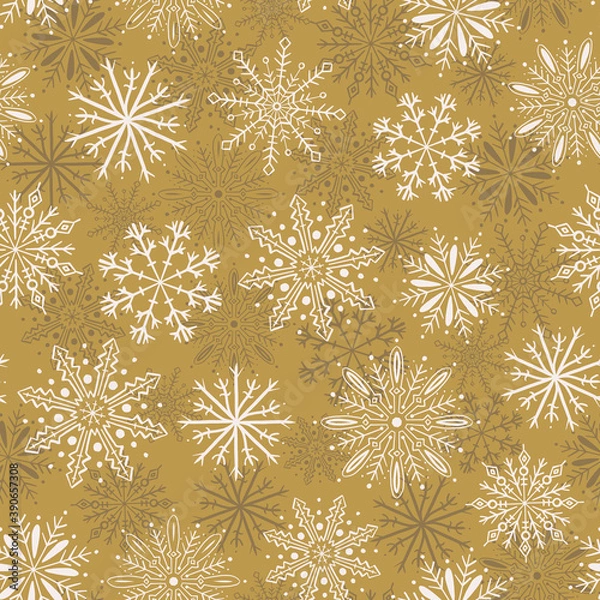 Fototapeta Christmas vector repeat pattern with hand drawn snowflakes