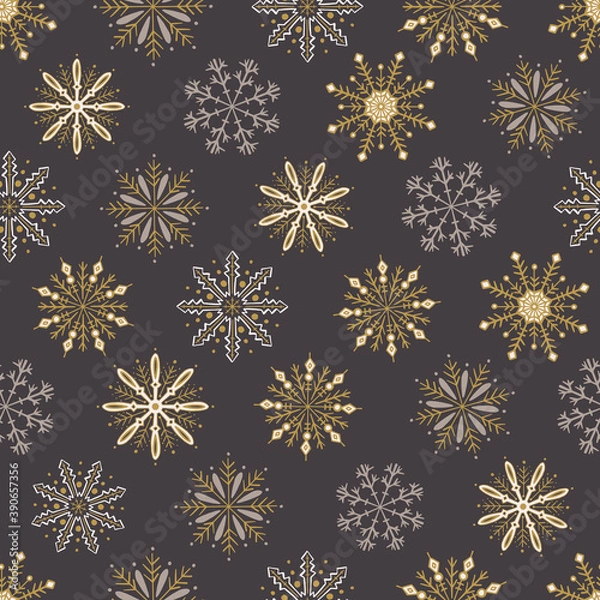 Fototapeta Christmas vector repeat pattern with hand drawn snowflakes