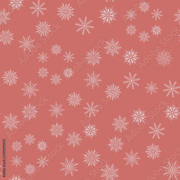 Fototapeta Winter and Christmas vector repeat pattern with hand drawn snowflakes