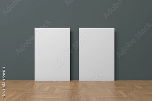Fototapeta Concept Empty Room and 2 Blank Canvas 3D Rendering Template Creative Studios modern bright interior For Wall Decor Painting