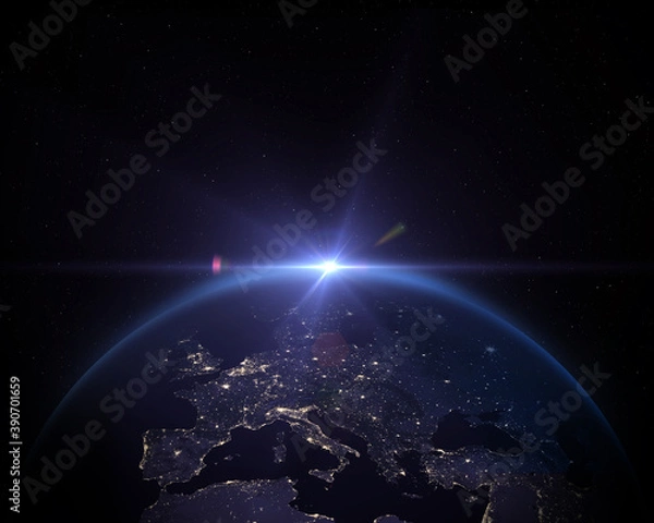 Fototapeta Planet Earth from the space at night. Elements of this image furnished by NASA.