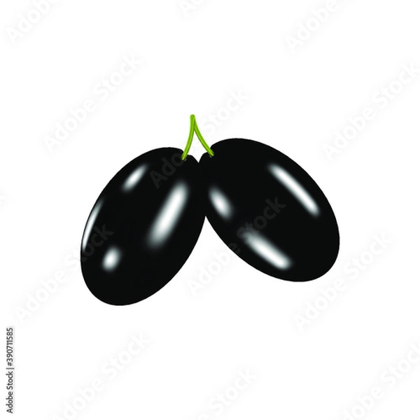 Obraz Black realistic olives with flare isolated on white background. Vector illustration