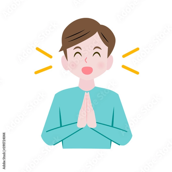 Obraz 手を合わせて喜ぶ男性