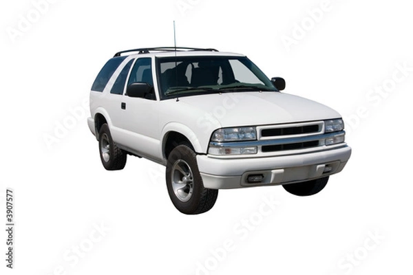 Fototapeta Small white sport utility vehicle isolated 