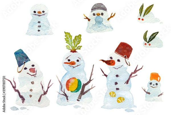 Obraz 雪だるまと雪うさぎ