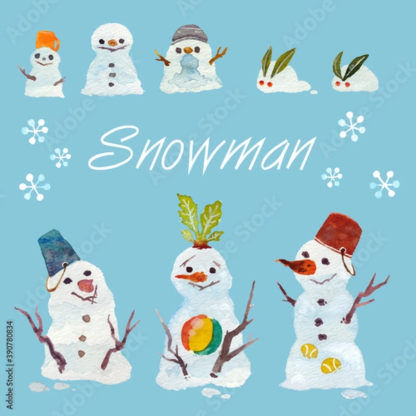 Obraz 雪だるまと雪うさぎ