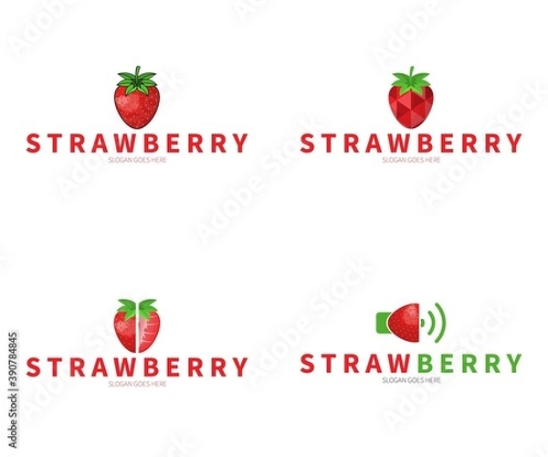 Fototapeta Set of the strawberry logo. Four Strawberry logo concept. vector design illustration.