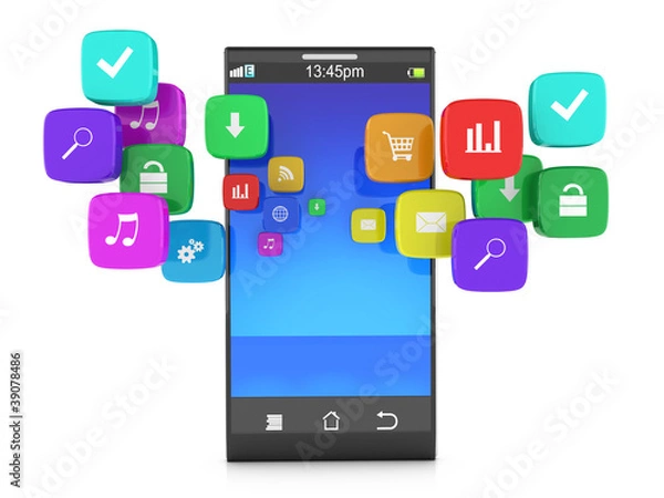 Fototapeta 3d an illustration color cubes with the image of icons